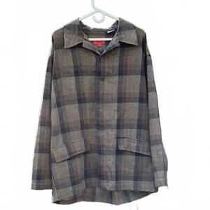 Hugo Boss 100% Retro  Wool Plaid Chore Coat/ Over Shirt Button Up Lg,